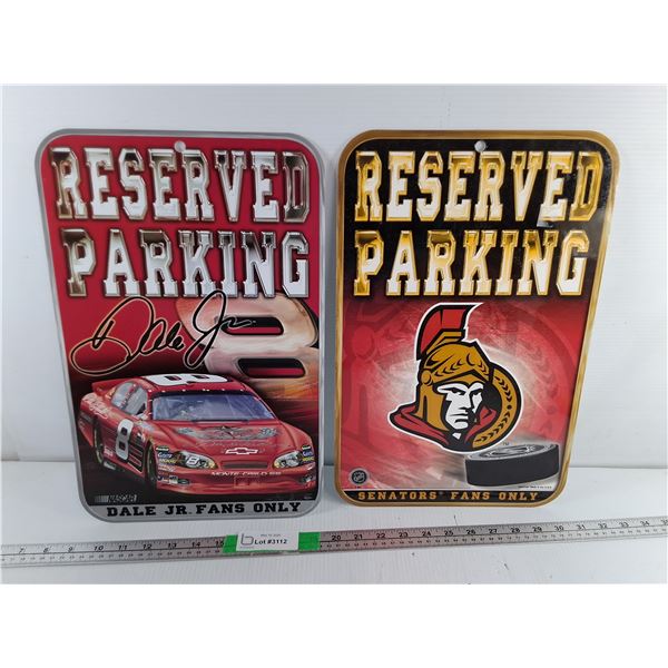 (2) Plastic Reserved Parking Signs- Dale Jr. & Senators 16.5" x 10.75"