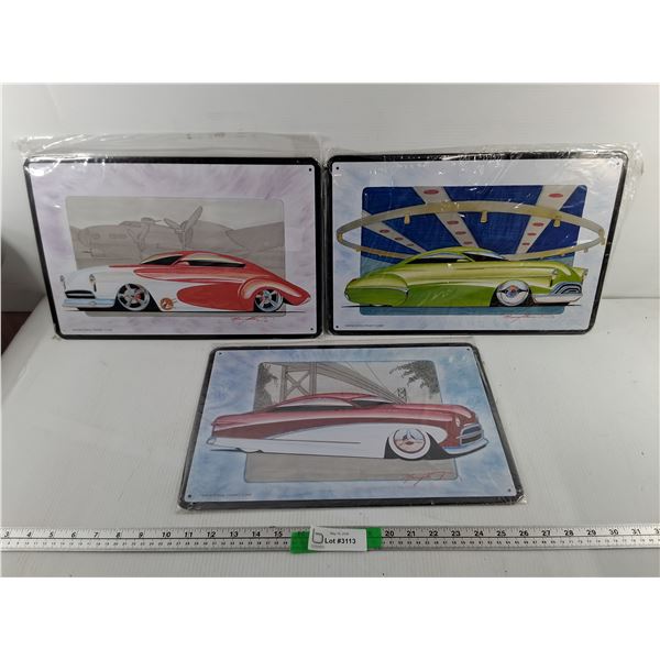 (3) Vintage Style Car Metal Signs 16.5" x 10.75"
