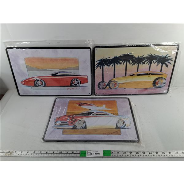 (3) Vintage Style Car Metal Signs 16.5" x 10.75"