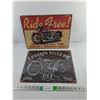 Image 1 : (2) Motorcyle Themed Metal Signs 15.75" x 11.75"
