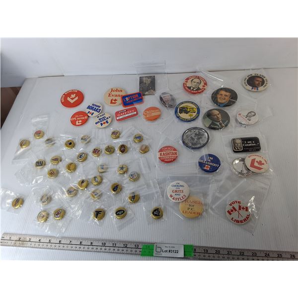 NFL Bottle Caps & Vintage Political Buttons