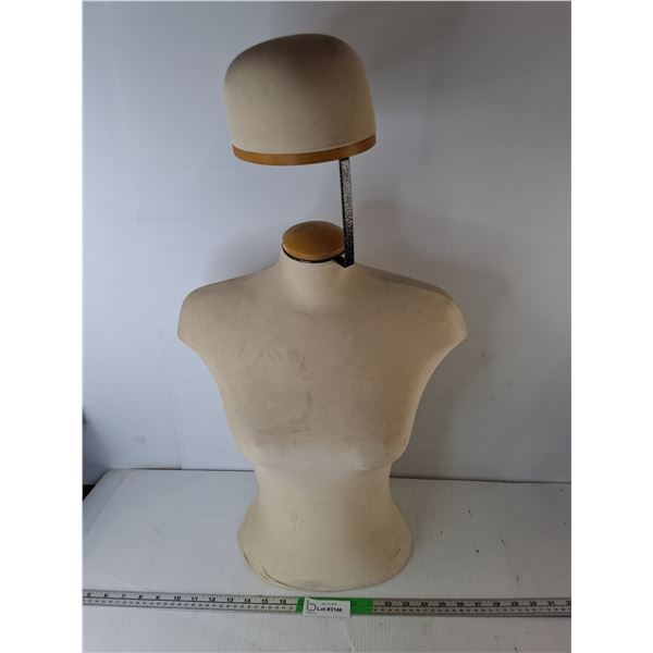 Vintage Female Torso Mannequin with Hat Display 29.5" Tall- Cannot Ship