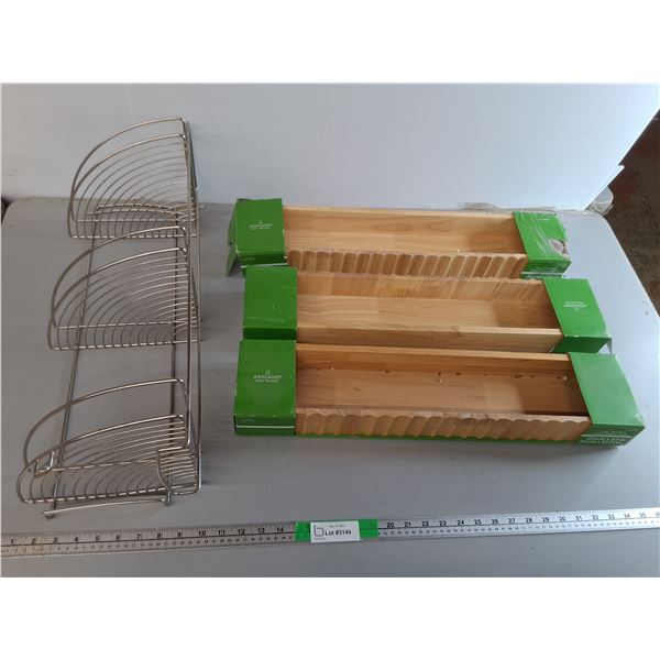 3 Tier Metal Caddy Shelf 23.5" & (3) Ashland Wooden Wall Shelves- Some Damage, Cannot Ship