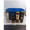 Image 1 : (1) Tote-No Lid, (4) Scotch Whiskey- Empty Containers - PICK UP ONLY