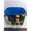 Image 2 : (1) Tote-No Lid, (4) Scotch Whiskey- Empty Containers - PICK UP ONLY