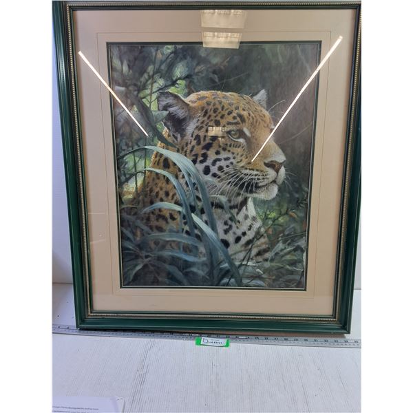Large Green Frame Leopard Picture - (33x29")