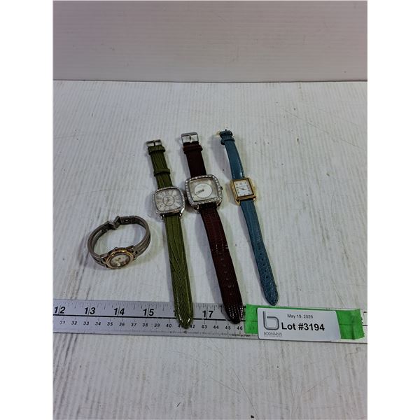 (4) Wrist Watches -3 Leather Bands- Embassy Lucien Piccard, Boussivie, Metal Band GII-As Is