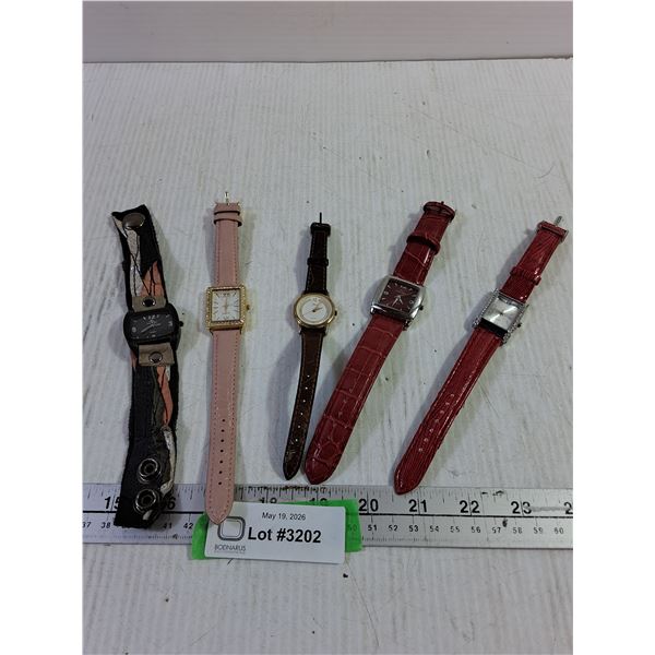 (5) Wrist Watches, Leather & Faux leather Bands As Is