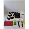 Image 2 : Womans Sandals, (4) Ball Caps, Pencil Case, Calculator, (2) Paintbrushes, Hangers, Misc