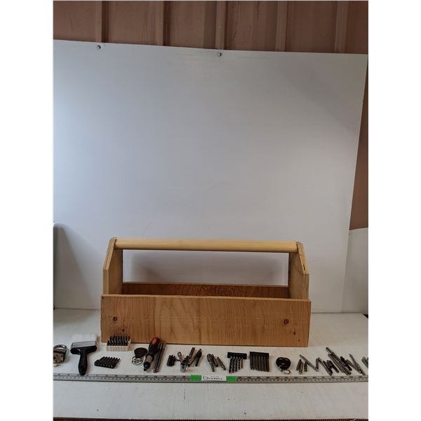Wooden Toolboox 927"x10"x13"), Various Drill Bits, Paint Brush, Misc ( cannot ship, as is)