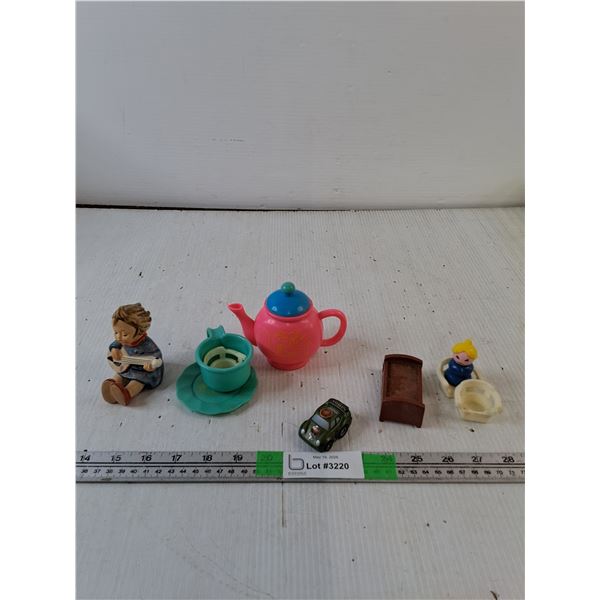 Plastic Tea Pot, Toy Car, Decorative Figurine Girl Playing Guitar, Misc