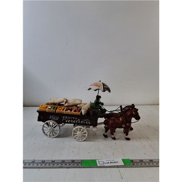 Vintage Cast Iron Horse-Drawn Fruits and Vegetables Wagon Toy