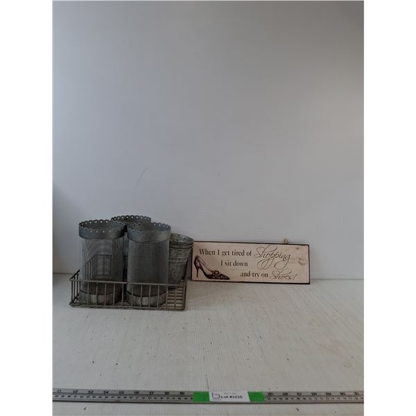 Vintage-Style Silver Metal Mesh Desk Organizers, Shopping Novelty Sign