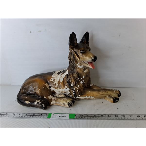Vintage Chalkware German Shepherd Figurine 18" Long, Pickup Preferred