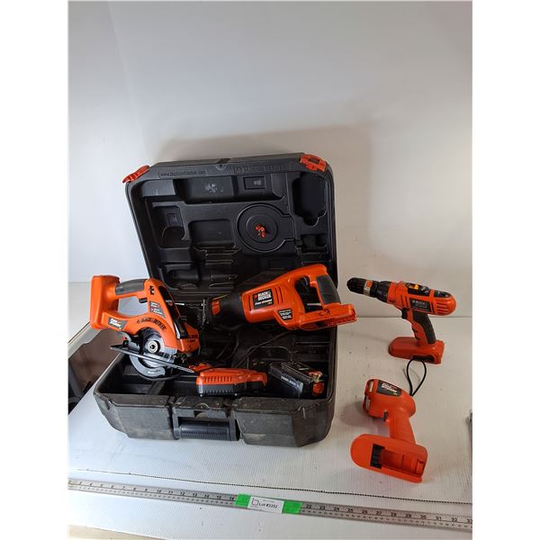 Black & Decker Drill, Circular & Reciprocating Saws, Flashlight, Battery, Charger & Case- All Power