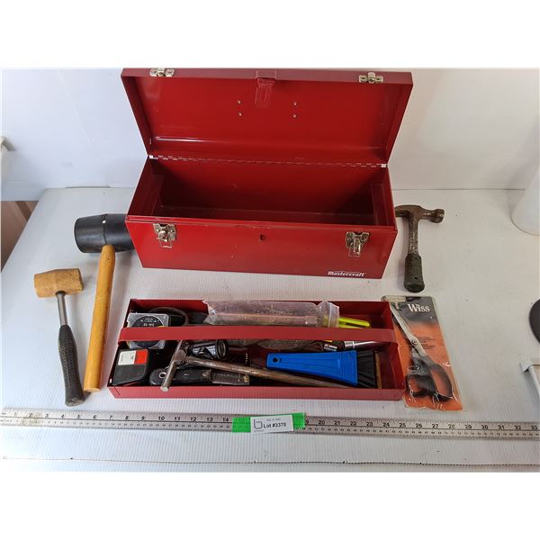 Mastercraft Metal Toolbox 18.75 x 7 x 7" & Sledgehammer 14.5" & Hammer 8.75", Scissors, Misc. - Cann