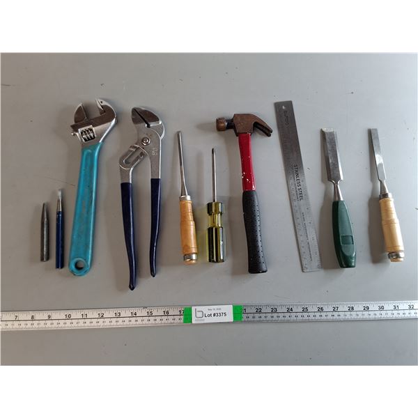 Adjustable Wrench, Hammer 11", Chisels Misc.