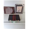 Image 1 : Framed Floral Print 15.25 x 13", Backgammon Set, Leather Style Portfolio Case