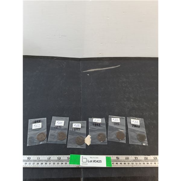 (6) Antique Canadian Coins 1895-1900 ( as is, cannot authenticate)