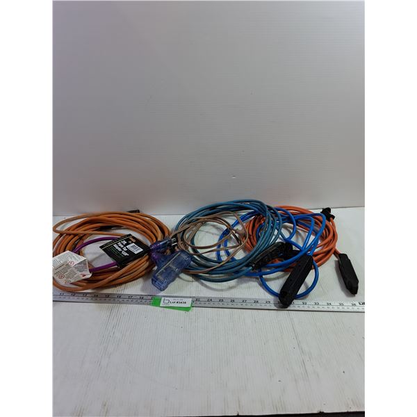 (5) Extension cords-Varying Lengths, 2Ft. Triple Tap adapter