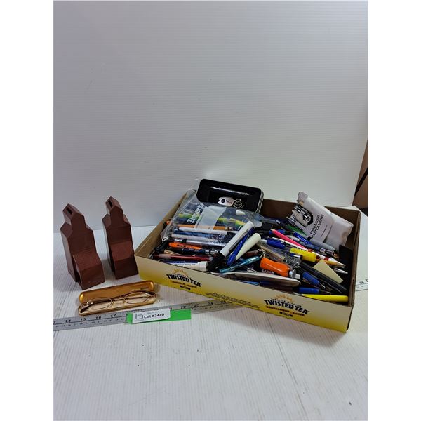 (2)  Elevator Banks, Glasses, Box of Pens, Markers
