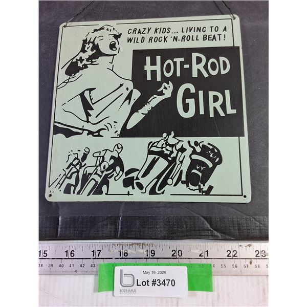 Metal "Hot Rod Girl" Novelty Sign - 8" x 8"