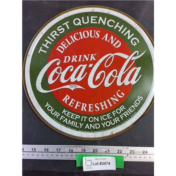 Coca Cola Metal Sign Retro 11 3/4" round
