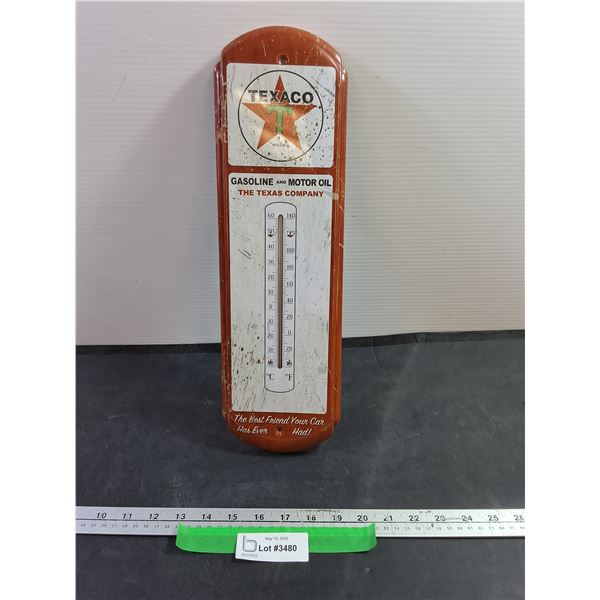 Retro Texaco Metal Sign w/ thermometer 18"x6"