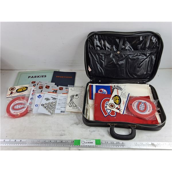 Assorted Hockey Collectibles & Faux Leather Case