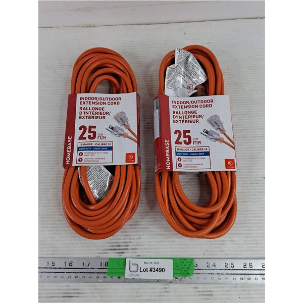 (2) 25' 16 Gauge Light Duty Indoor/Outdoor Extension Cords