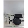 Image 1 : Bulova Quartz Wall Clock, Hand Held Mirror, Spinning Platform, 13" Frying Pan