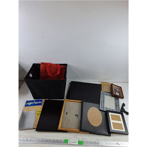 Assorted Picture Frames, Storage Bin, Misc