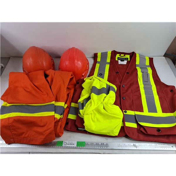 (2) Hard Hats, Terra Reflective Vest, Reflective T Shirt & Work Coverals - Size 46T & L