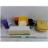 Image 1 : Plastic Cups, EzeeWrap Foil Dispenser, Affinity Mugs, Tupperware Container w/Lid, Napkins, Misc