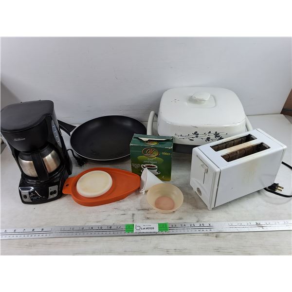 12" Frying Pan, Sunbeam Coffee Machine, Toastmaster Toasters - Powers On, As Is, Funnels, Misc