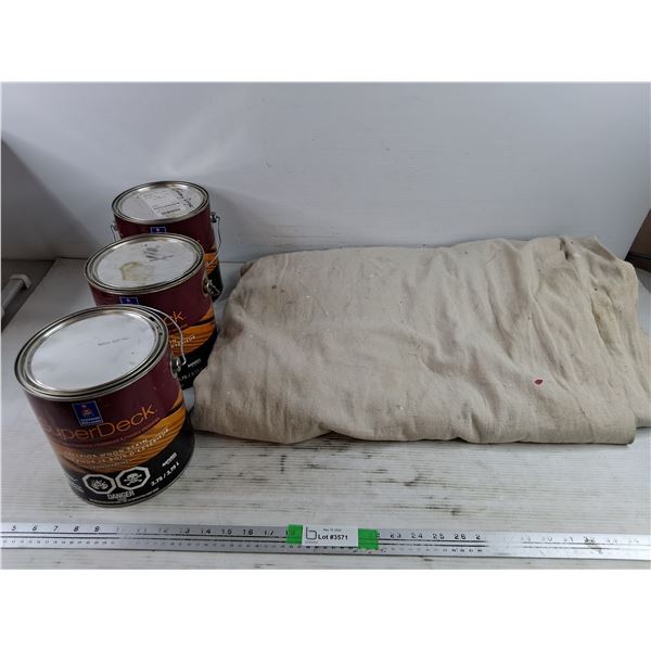 *(3) Super Deck Exterior Wood Stain Cans - Sealed, Painters Tarp, PICKUP ONLY