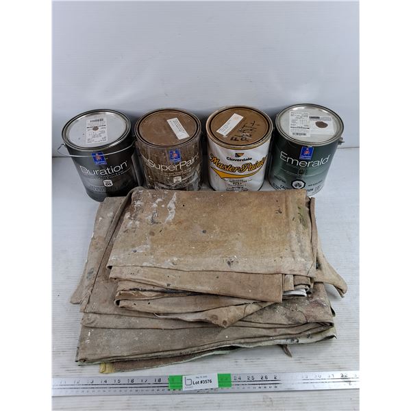 *(4) Acrylic Paints & Painters Tarps - PICKUP ONLY