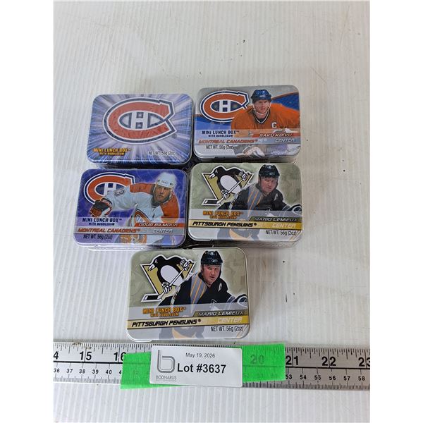 (5) Mini NHL Tins/Lunchboxes, Four Sealed with Bubblegum