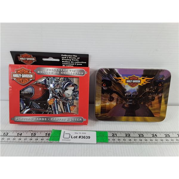 (2) Harley Davidson Tins & (4) Sets of Playing Cards- Sealed