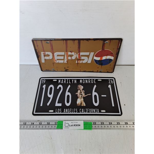 Novelty Pepsi & Marilyn Monroe License Plates