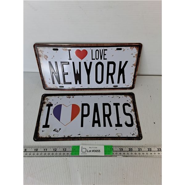 Novelty New York & Paris License Plates