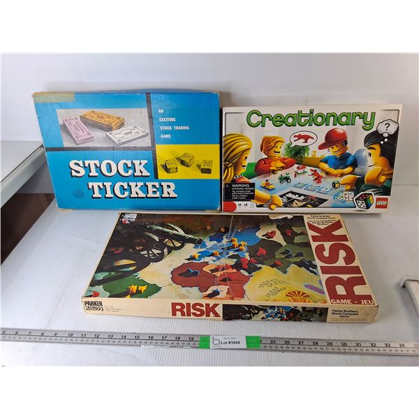 (3) Board Games- Stock Ticker, Risk, Creationary