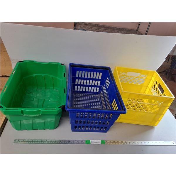 Plastic Milk Crate & (2) Shopping Baskets Up to 20.5" x 13.75" x 9"- Cannot Ship