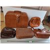 Image 1 : Brentwood Suitcase 24" x 8" x 17" & (4) Leather Style Bags- Two Zippers Require Repair, Cannot Ship