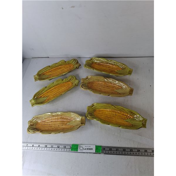 (6) Ceramic Corn Cob Trays