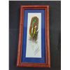 Image 2 : ceramic basket (small crack) and painted feather art.9.5" x 4.75"