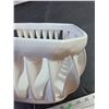 Image 5 : ceramic basket (small crack) and painted feather art.9.5" x 4.75"