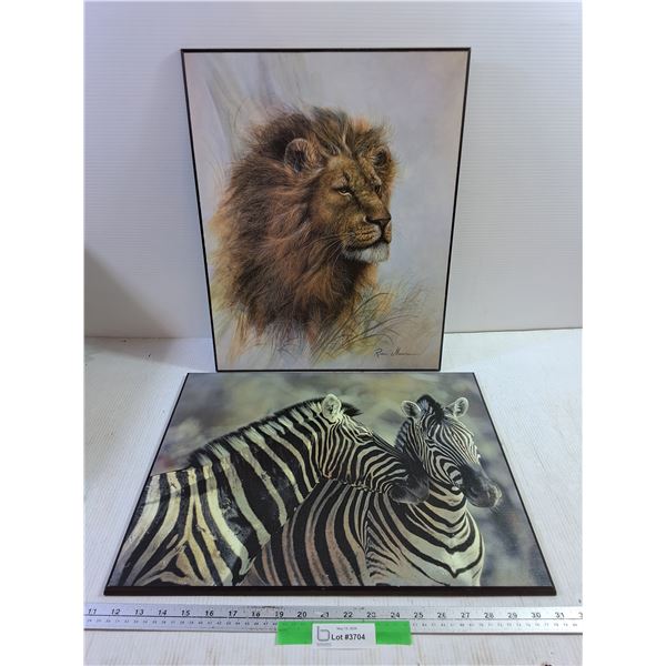 Wall Art Zebra and Lion on Board 16"x20"