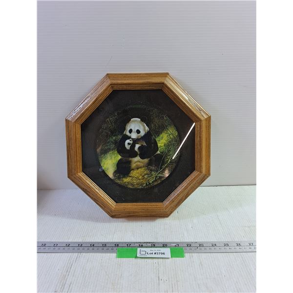 Panda Collector Plate Framed W.L.George Fine China 14"x14"