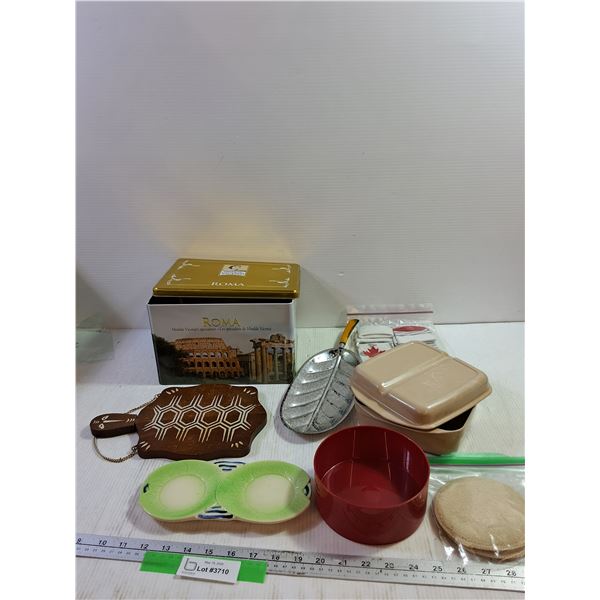 Misc. Turtle Cheese Board, Leaf Dish, Kitchen Items